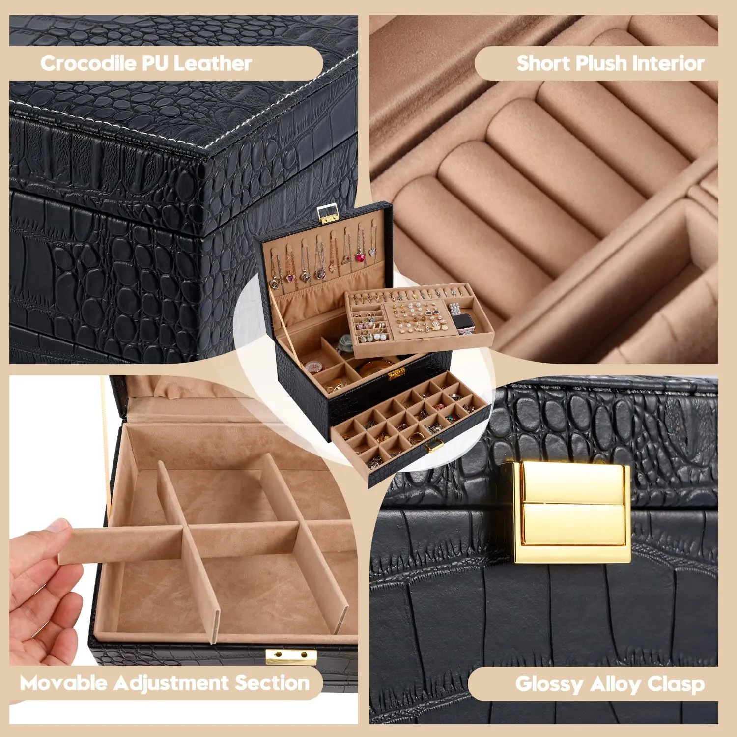 Jewelry Storage Organizer Box for Earring,Ring,Bracelets,Necklace Gifturbo Jewelry Box for Women,Jewelry Boxes cohesive shyness for Girls, 3 Layers Large Travel 