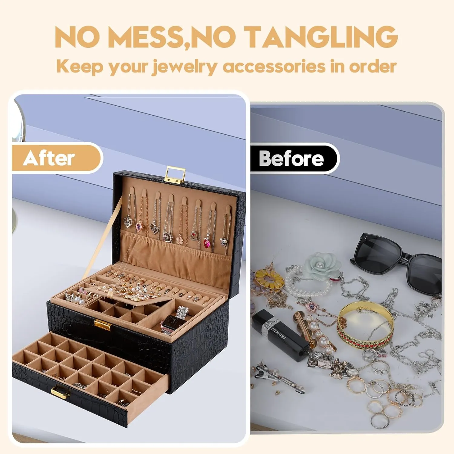 Jewelry Storage Organizer Box for Earring,Ring,Bracelets,Necklace Gifturbo Jewelry Box for Women,Jewelry Boxes cohesive shyness for Girls, 3 Layers Large Travel 