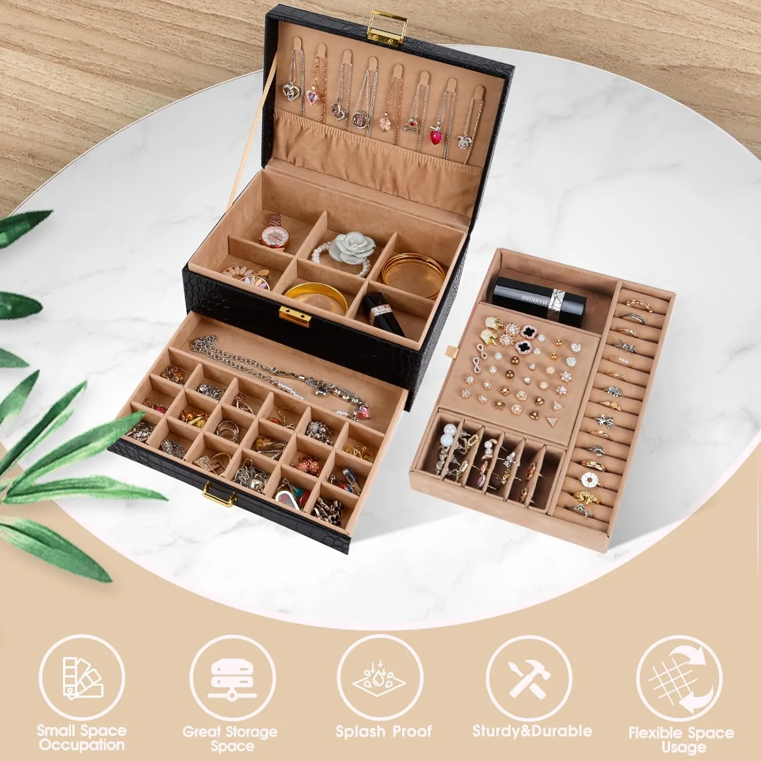 Jewelry Storage Organizer Box for Earring,Ring,Bracelets,Necklace Gifturbo Jewelry Box for Women,Jewelry Boxes cohesive shyness for Girls, 3 Layers Large Travel 