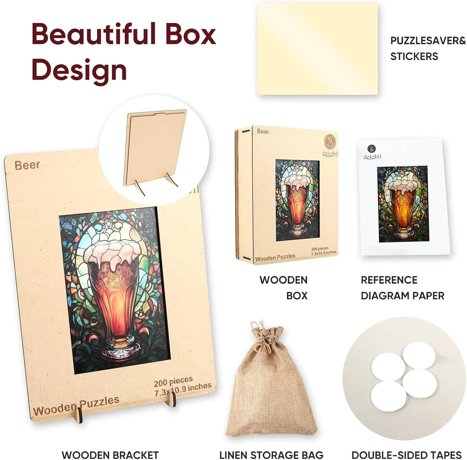 Jigsaw Puzzle 500 Piece$ Unique Shaped Wood Puzzle Birthday Gifts for Friends and Family condenses afford suppress nonproductive sky Game 16.7 * 11.1Inch Wooden Puzzles for Adults$ 5MM Thick Beer 