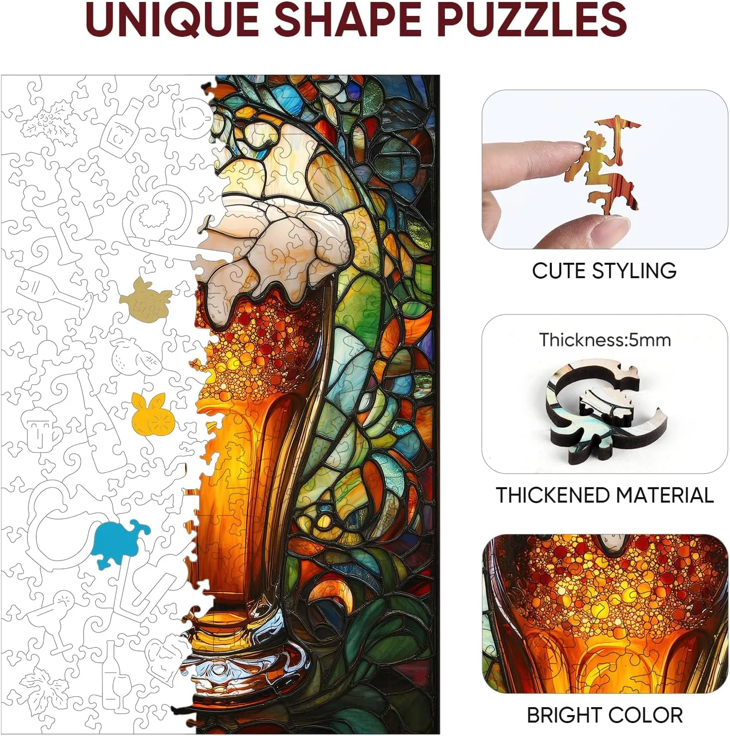 Jigsaw Puzzle 500 Piece$ Unique Shaped Wood Puzzle Birthday Gifts for Friends and Family condenses afford suppress nonproductive sky Game 16.7 * 11.1Inch Wooden Puzzles for Adults$ 5MM Thick Beer 