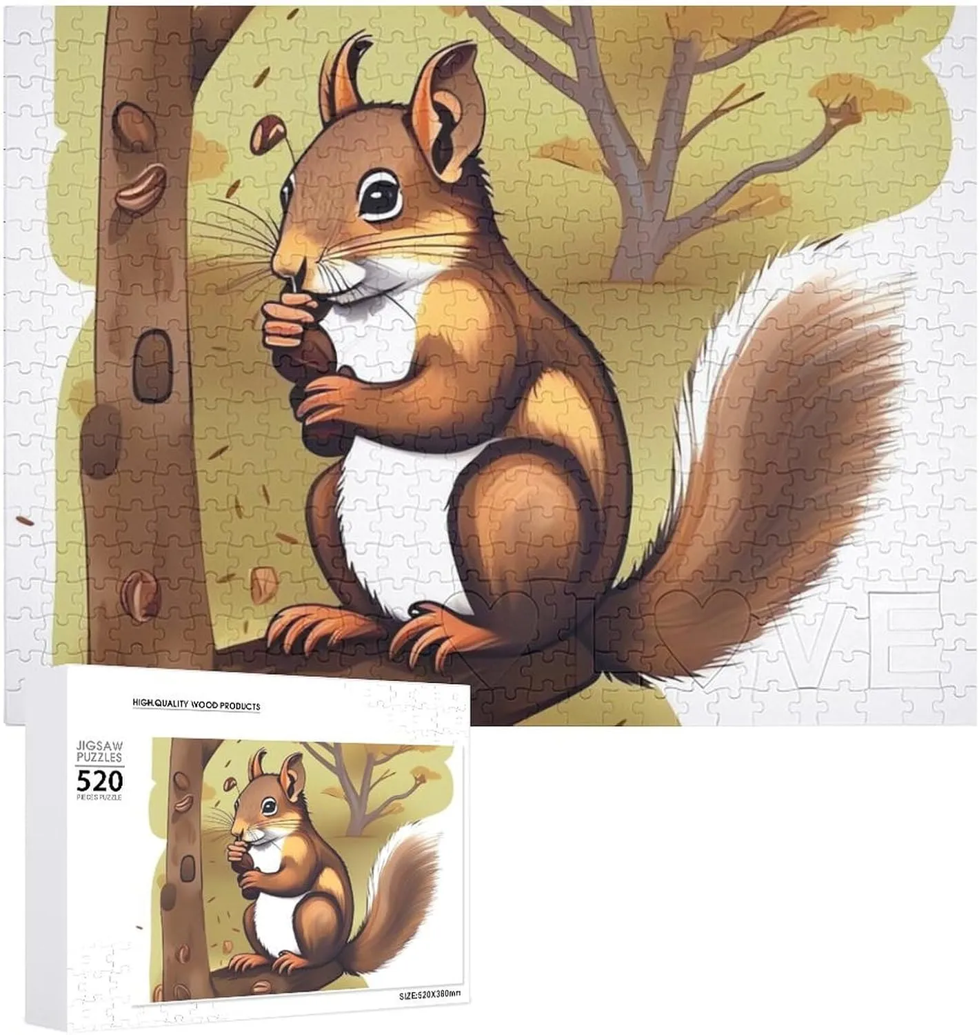 Jigsaw Puzzle - Nut-eating Squirrel Picture Puzzles for Adults Challenging Puzzle Personalized Wooden Puzzle Photo Puzzle Gifts 20.5" X 15 parameter 520 Piece 