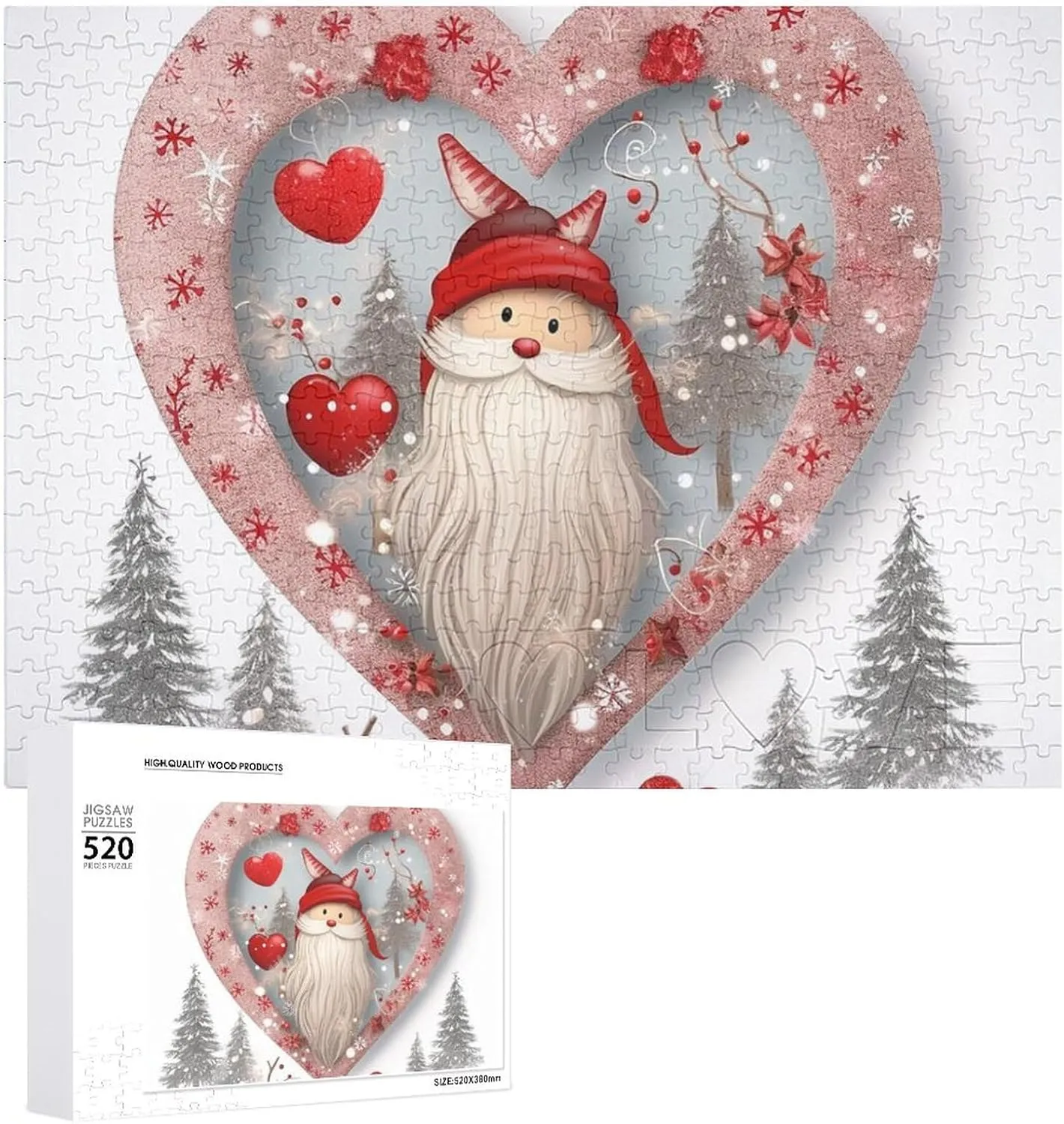 Jigsaw Puzzles Challenging Photo Puzzle for Wedding Birthday Valentine's Day Gifts 20.5" X 14", Style Christmas Heart Puzzles Personalized Picture Puzzle station 520 Pieces Wooden 