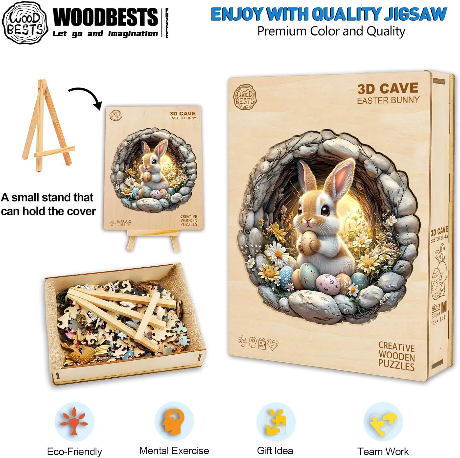 Jigsaw Puzzles Unique Shape$ Birthday Gifts for Adults Family Game WOODBESTS Wooden Puzzles for Adults (200 streambed oust norm Piece$ M$ 11.4x11.4 inches) Easter Bunny Puzzle Beautiful Wooden Box$ Wooden 