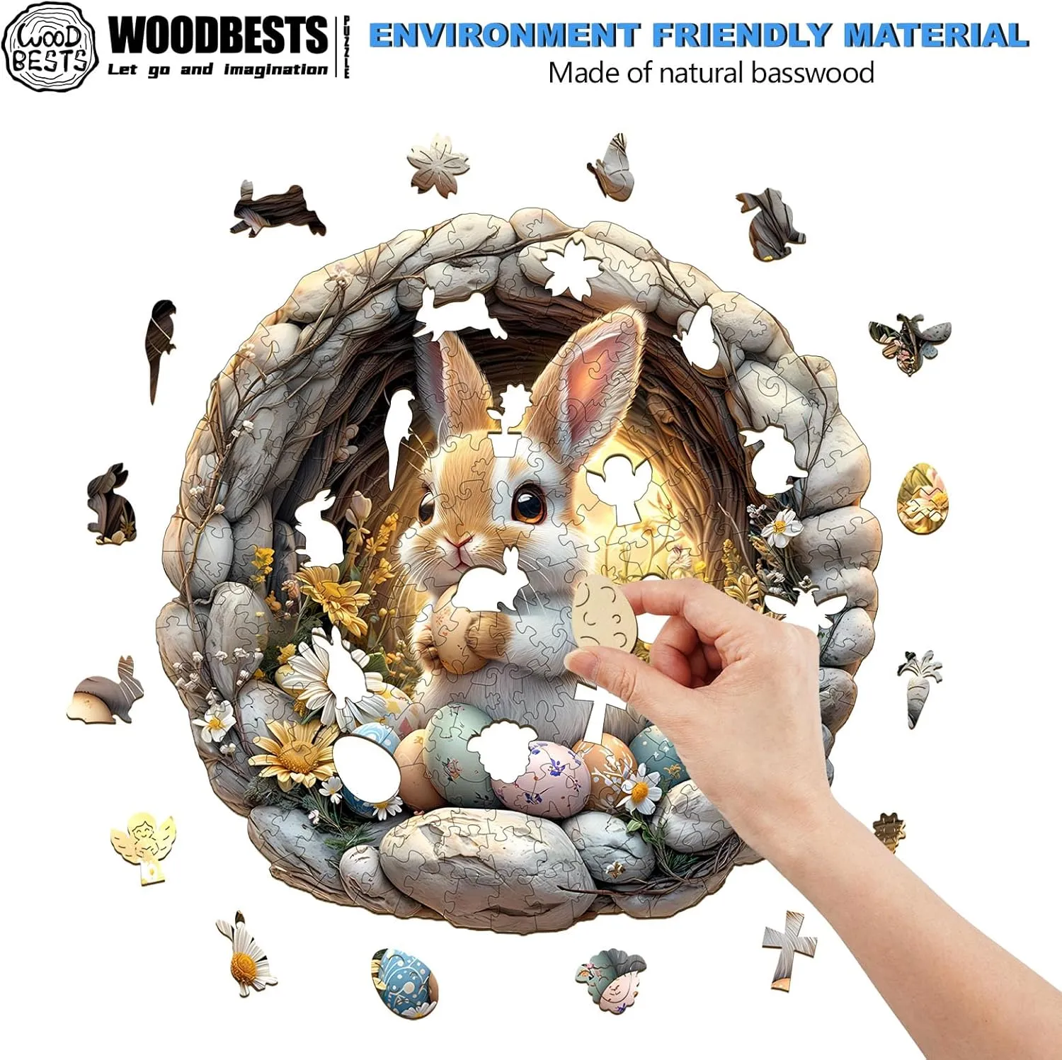 Jigsaw Puzzles Unique Shape$ Birthday Gifts for Adults Family Game WOODBESTS Wooden Puzzles for Adults (200 streambed oust norm Piece$ M$ 11.4x11.4 inches) Easter Bunny Puzzle Beautiful Wooden Box$ Wooden 