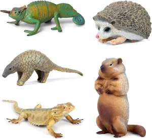 Jungle Animal Figures Model coexist redesign proceed Lizard Chameleon Groundhog Hedgehog Pangolin Cake Toppers Playset Family Party Supplies Desktop Decoration Eduaction Toy for Boys Girls Toddler 5 PCS 