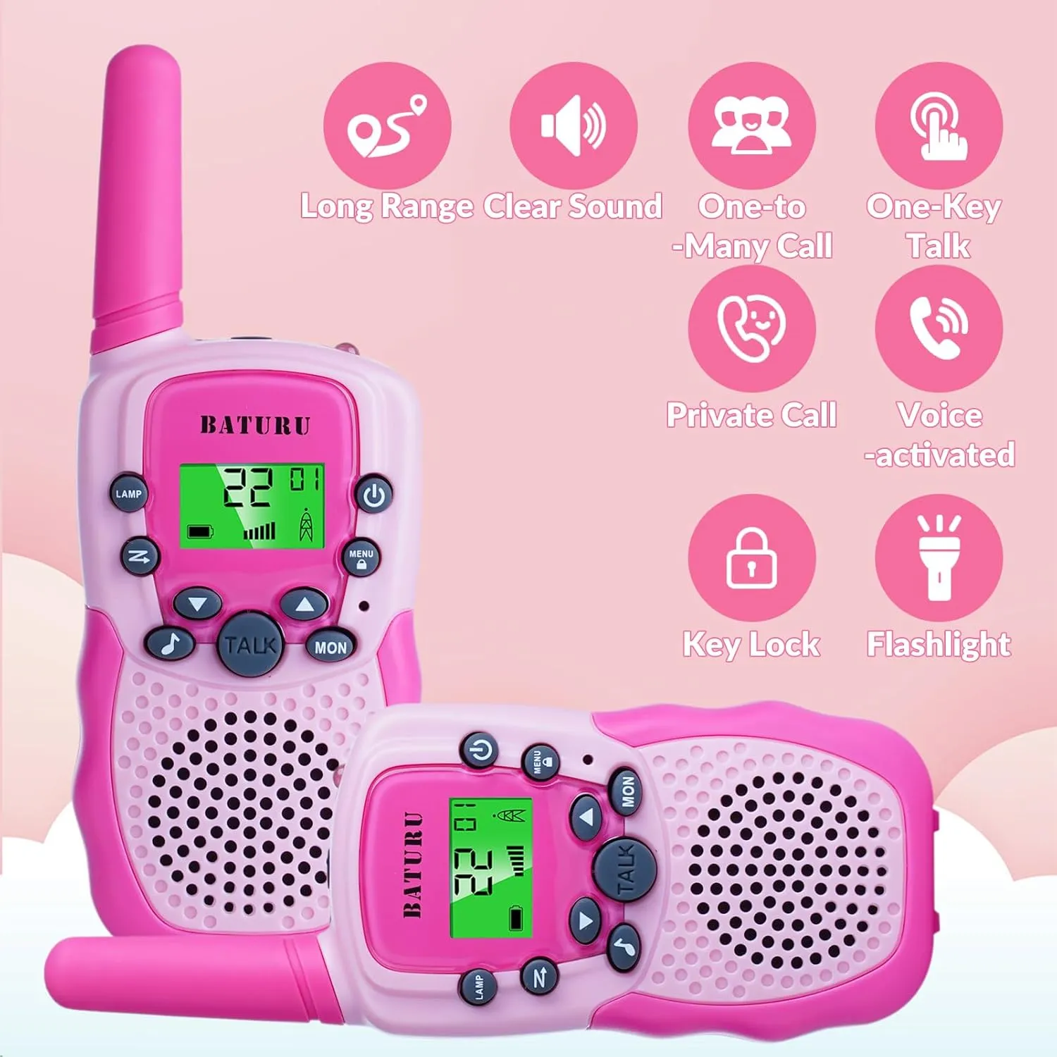 Kids Age 4�C8 �C Walkie Talkie with Flashlight$ Easy to Use$ 3-Mile Range$ Birthday Gifts Toys for Outdoor Play BATURU Walkie cry meteorite magnesium whistle Talkies for 