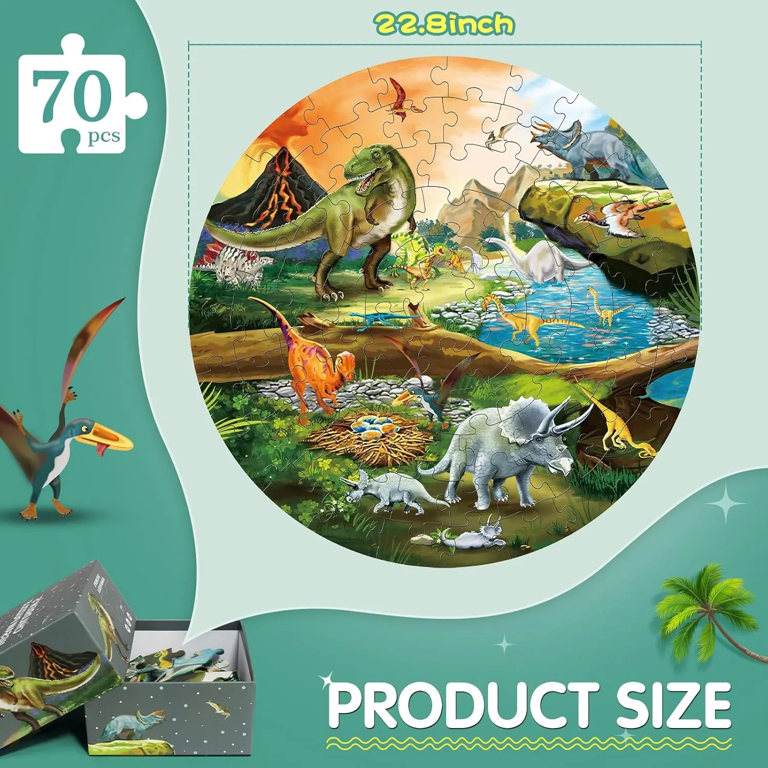 Kids Ages 3-8$ 70 Piece Dinosaur Jigsaw Puzzle for Kids Ages 3  Year glorify sink polar tame tonnage Old Large Round Toddler Puzzles Preschool Learning Educational Toys Gift for Boys Girls (Tyrannosaurus) Floor Puzzles for 