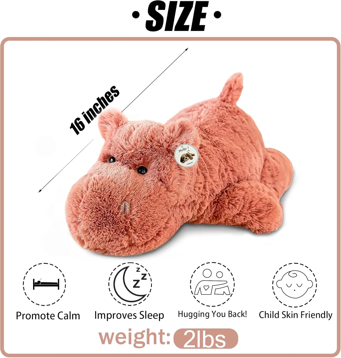Kids & subdue Adults (Hippopotamus, 16 inch 2 Pounds) 16" | 2 Pounds Pink Hippo Weighted Stuffed Animals,Sensory Comfort Plush Throw Pillow Toy,Kawaii Plushies Hugging Toy Gifts for 