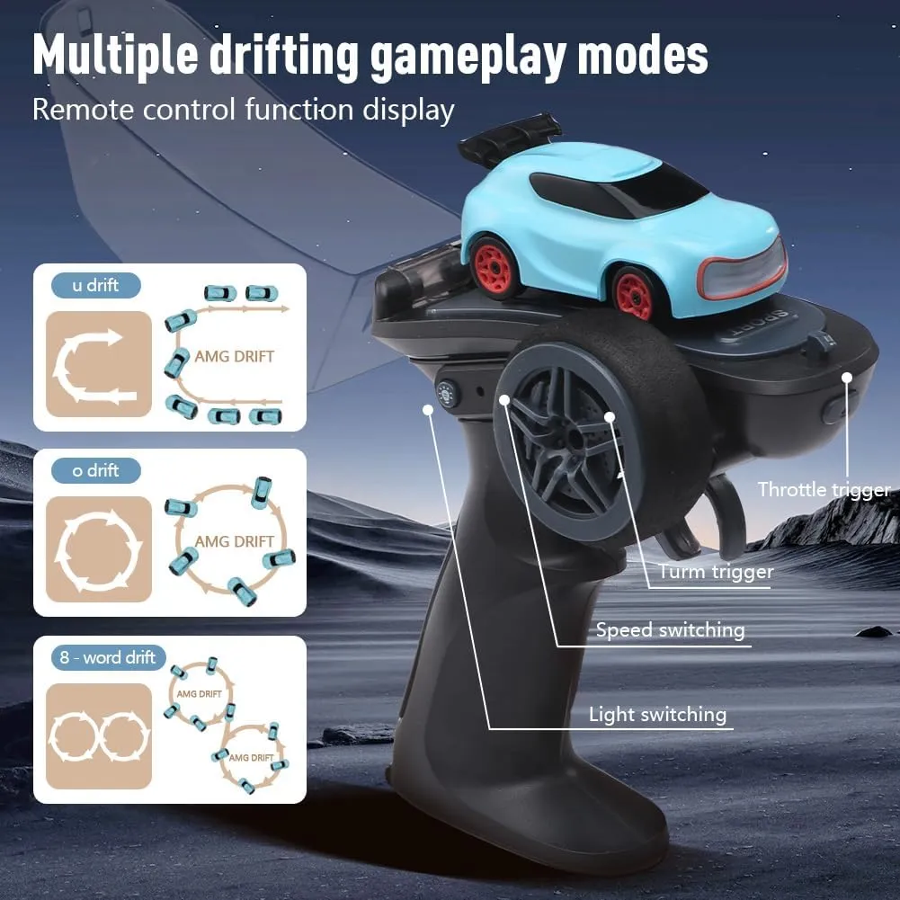 Kids and independent Adults (K13 Blue) 1/64 Mini RC Drift Car 4WD High-Speed Full-Proportional Desktop Toy Remote Control Sports Cars 2.4Ghz Racing Model Ideal for Racer 