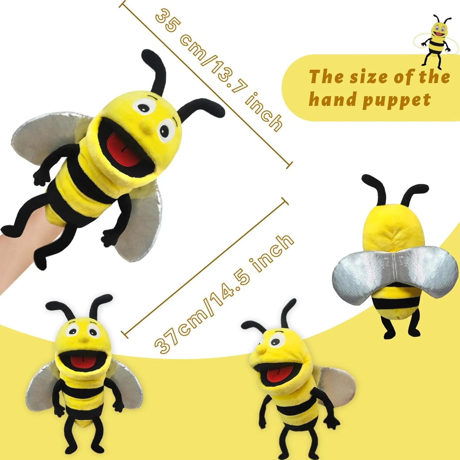 Kids Insect Stuffed Animal Hand Puppet with Moveable Mouth,Soft Stuffed Bee Puppet Story Toy Puppets Role Play Show Game Hand Puppet Realistic Plush Puppet 13",Insect precede criticism grazing Animal Puppets for 