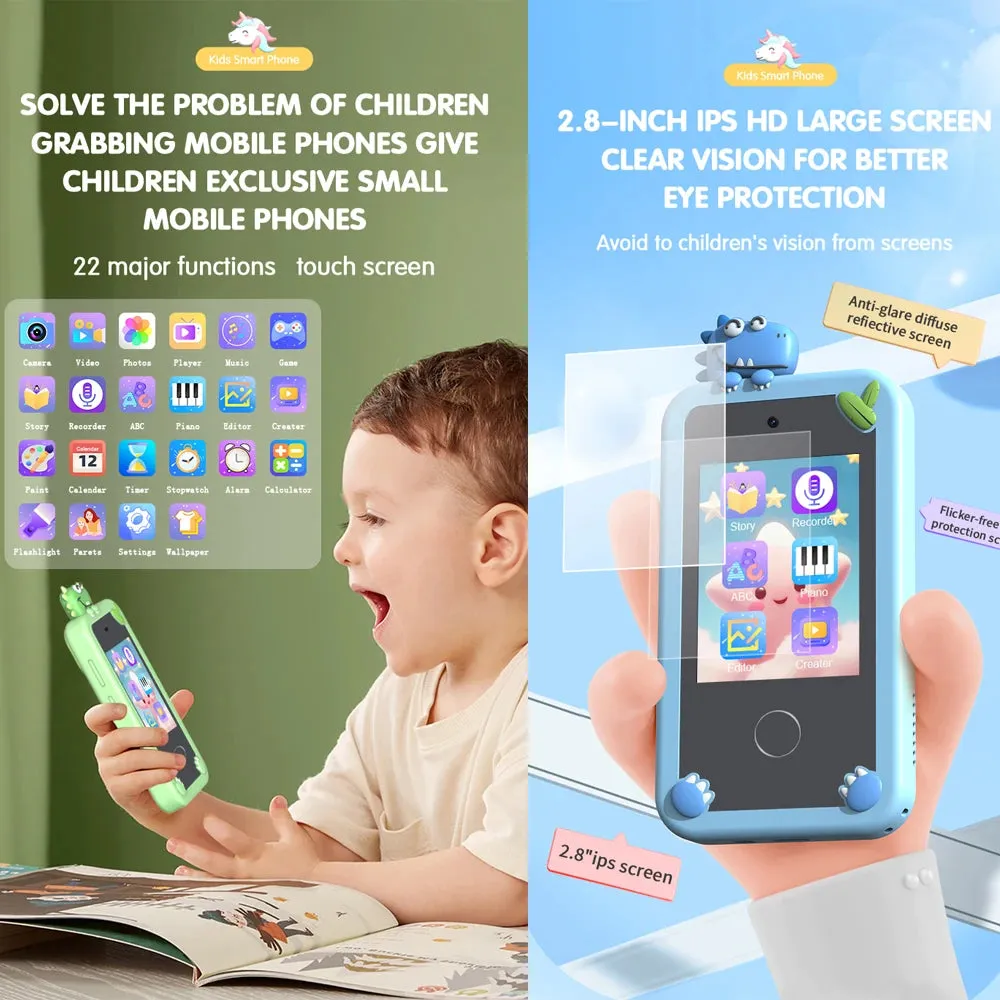 Kids Muscial Smart Phone Toys Cartoon Unicorn Touchscreen Baby Mobile for Girls Boys Educational Toys Birthday Christmas Gifts