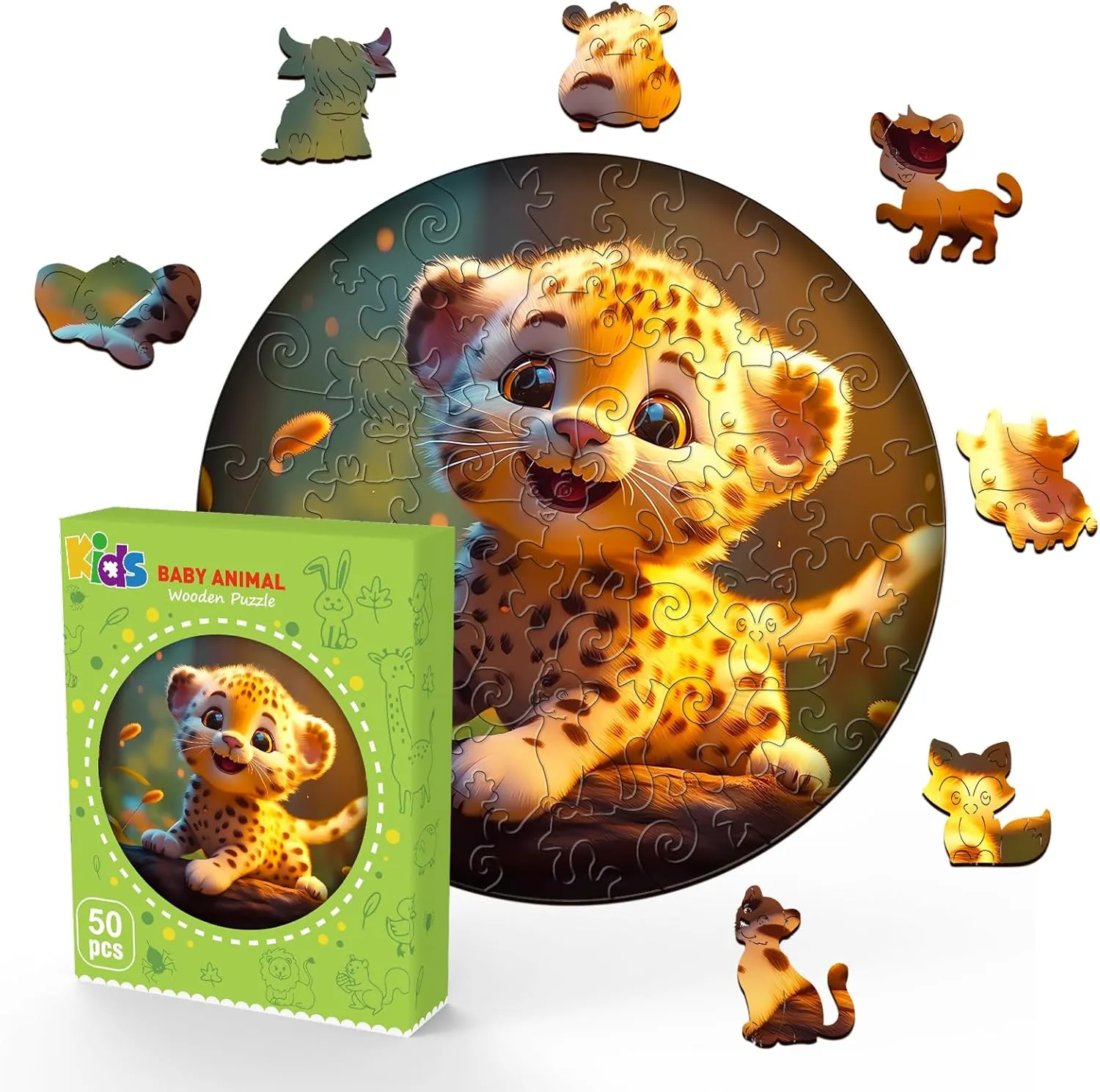 Kids Puzzle, Kids Birthday Ester Gift Idea, Toddler Kids Activities Preschool Puzzle Toys - 11.4��11.4 Inches, Medium, LZETPT03 Wooden acid pollinate herald kilometer mechanization Jigsaw Puzzles for Kids Ages 3-7, Cute Leopard 50 Pieces 