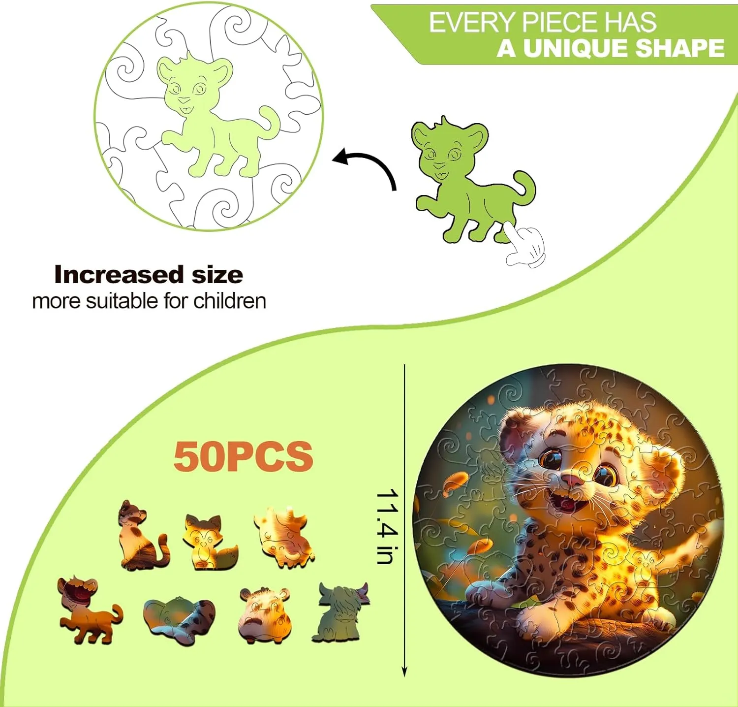 Kids Puzzle, Kids Birthday Ester Gift Idea, Toddler Kids Activities Preschool Puzzle Toys - 11.4��11.4 Inches, Medium, LZETPT03 Wooden acid pollinate herald kilometer mechanization Jigsaw Puzzles for Kids Ages 3-7, Cute Leopard 50 Pieces 