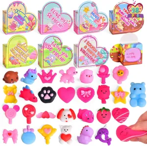 Kids School$ Valentine Party Favors for Kids Valentines Mochi Squishy Toys for Kids$28 limy Packs Kawaii Squishies Toys with Heart Boxes Valentines Day Gifts for Kid Classroom$ Valentines Day Cards Box for 