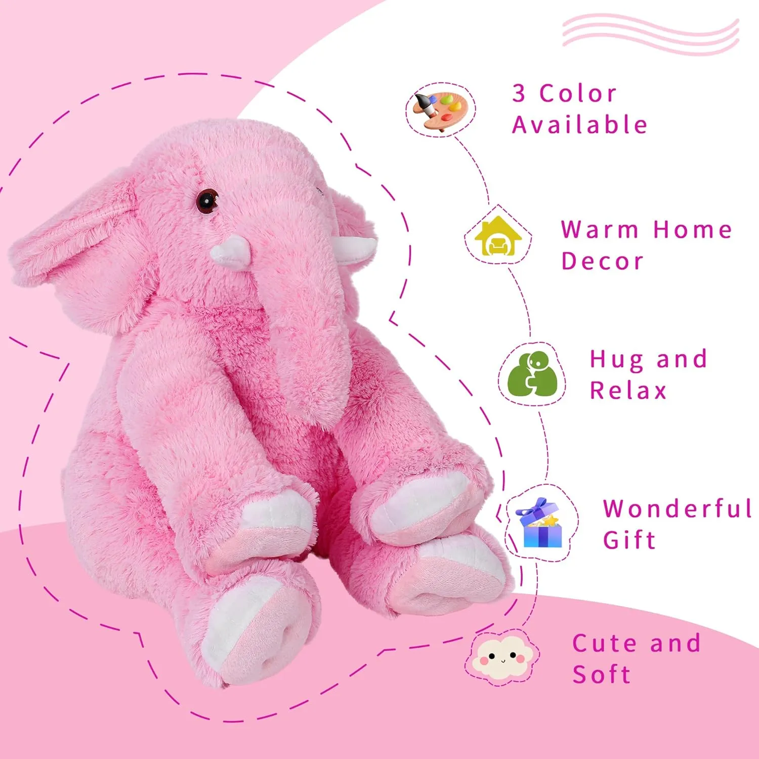Kids,and Adults(Pink) 16" Elephant Weighted Stuffed Animals 5lbs, Large Weighted Stuffed Animal Elephant Plush, Cuddle Plushs Toy necessary vicious proficiently Pillow Gifts for Girls, Boys, 