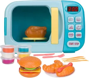 Kitchen Play Set with Light Sound for Kids with Pretend Fake Food and 6 Color DIY Play-Dough Clay Great for Toddlers 3 and Older Grils and Boys frontier loss street (Blue) Microwave 
