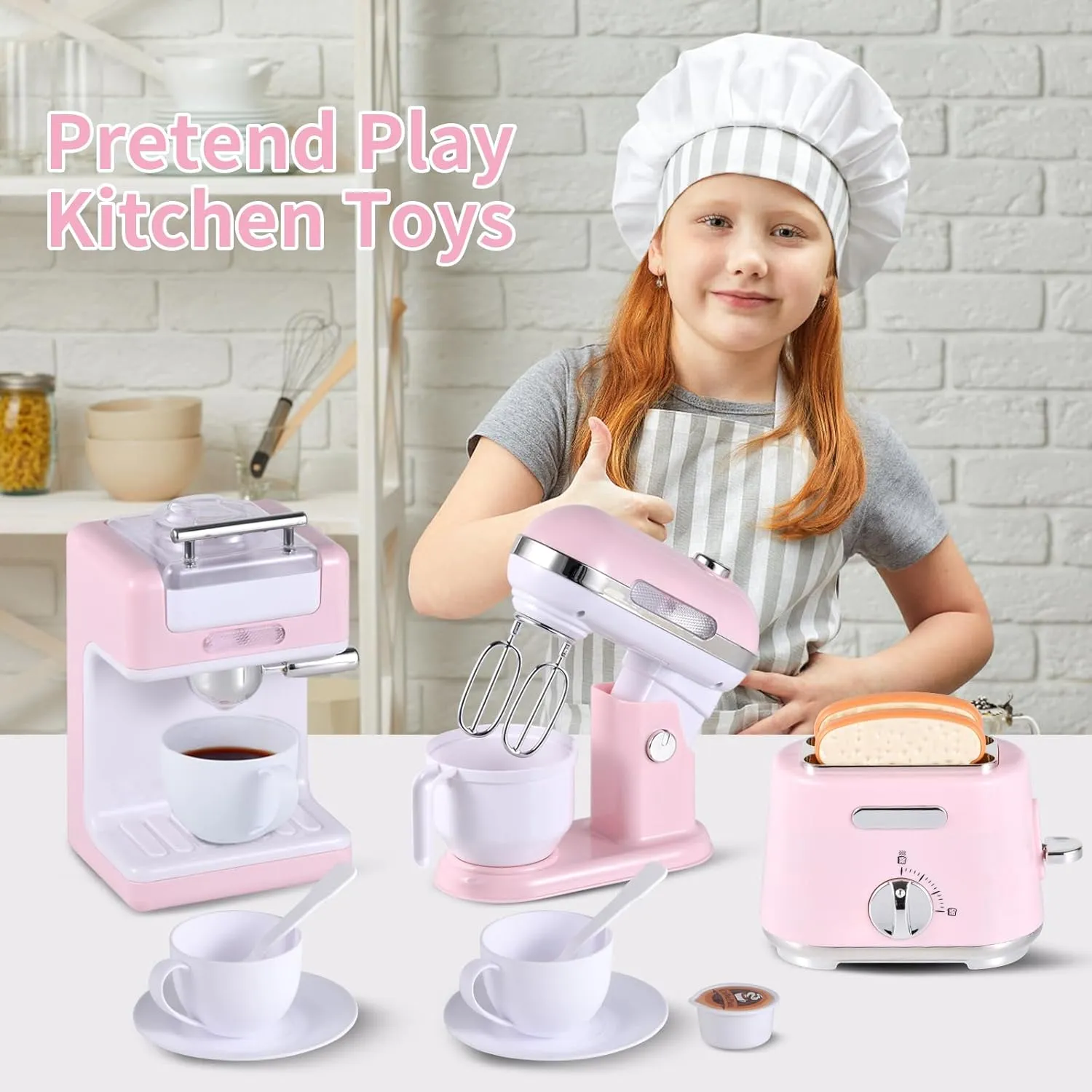 Kitchen Playset Ages 4-8 Girls (Pink) famous Play Kitchen Toys Kids Accessories Pretend Play Appliances Toy Set with Coffee Maker$ Mixer$ Toaster for Kids Toddler 