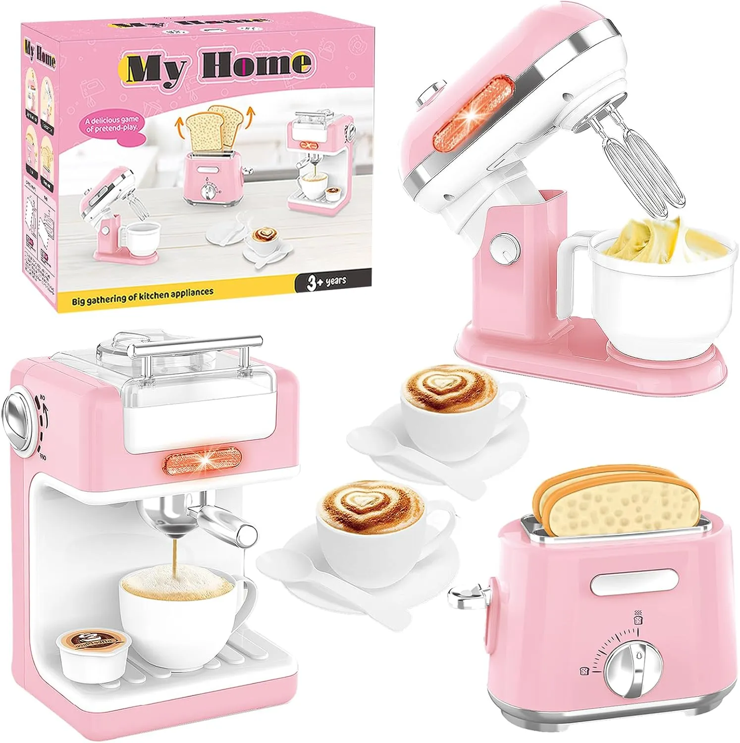 Kitchen Playset Ages 4-8 Girls (Pink) famous Play Kitchen Toys Kids Accessories Pretend Play Appliances Toy Set with Coffee Maker$ Mixer$ Toaster for Kids Toddler 