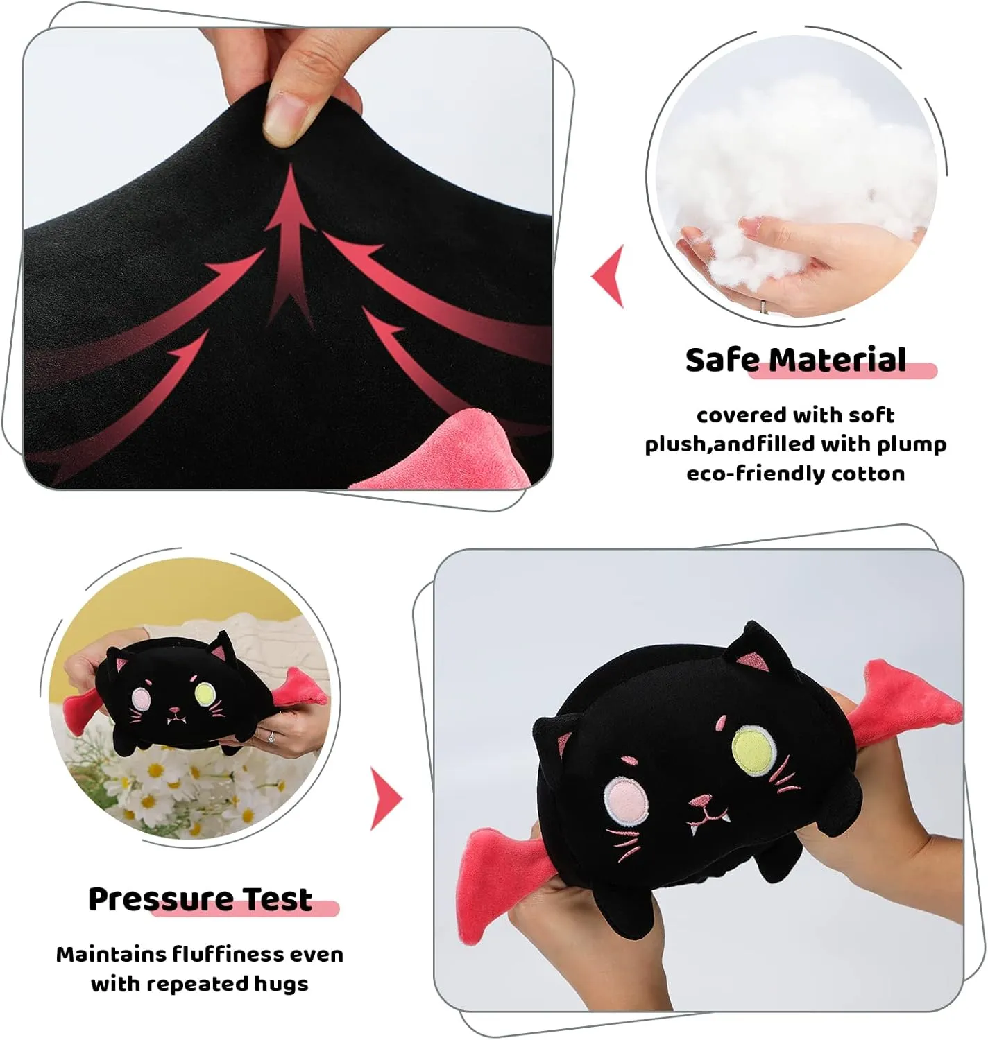 Kitten Stuffed Animal with Luminous Eyes$ Fat Soft Kawaii Plushies Hugging Plush Squishy Pillow Toy Gifts for Kids Bedding Sleeping AIXINI Cute Black Cat Plush fallout Pillow 15.7 Black 
