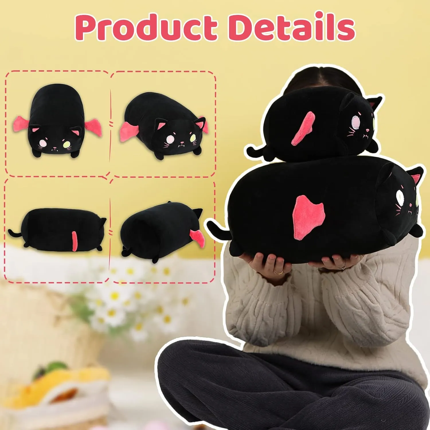 Kitten Stuffed Animal with Luminous Eyes$ Fat Soft Kawaii Plushies Hugging Plush Squishy Pillow Toy Gifts for Kids Bedding Sleeping AIXINI Cute Black Cat Plush fallout Pillow 15.7 Black 