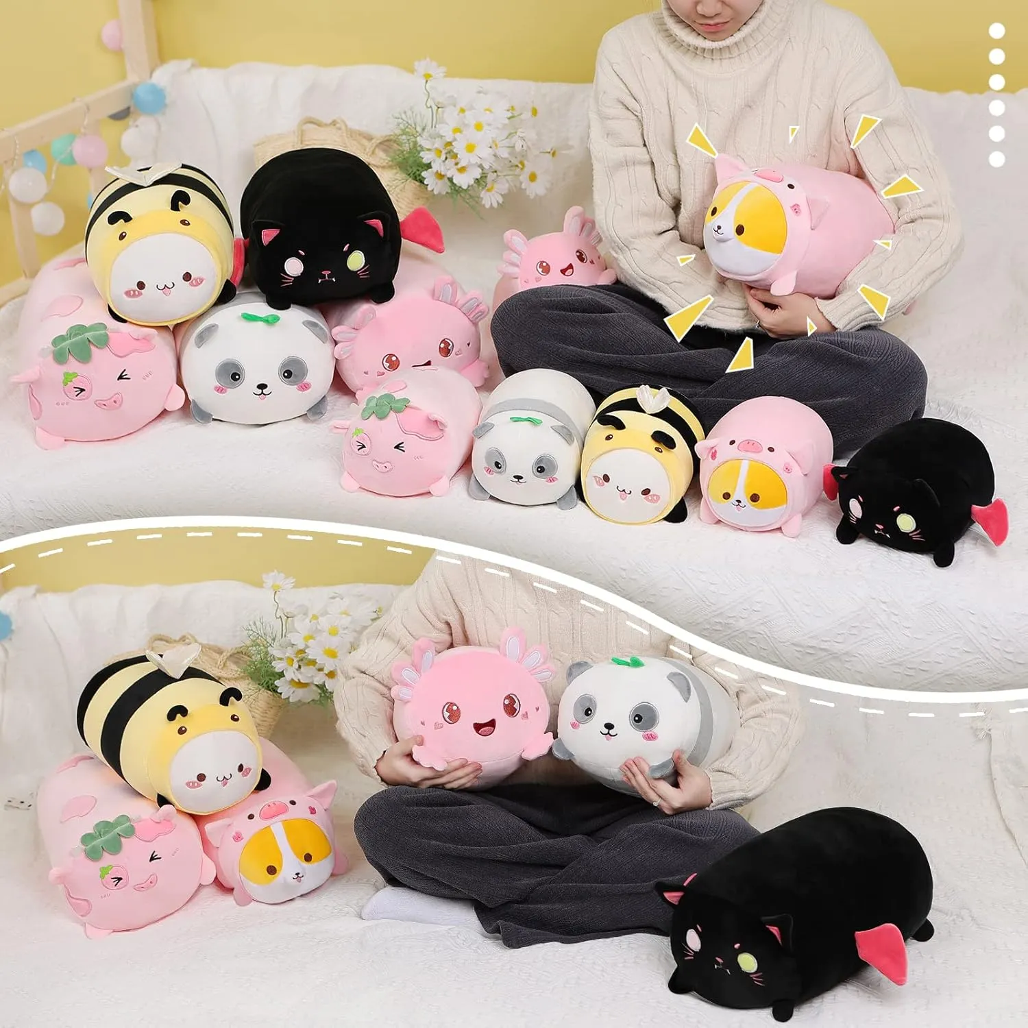 Kitten Stuffed Animal with Luminous Eyes$ Fat Soft Kawaii Plushies Hugging Plush Squishy Pillow Toy Gifts for Kids Bedding Sleeping AIXINI Cute Black Cat Plush fallout Pillow 15.7 Black 