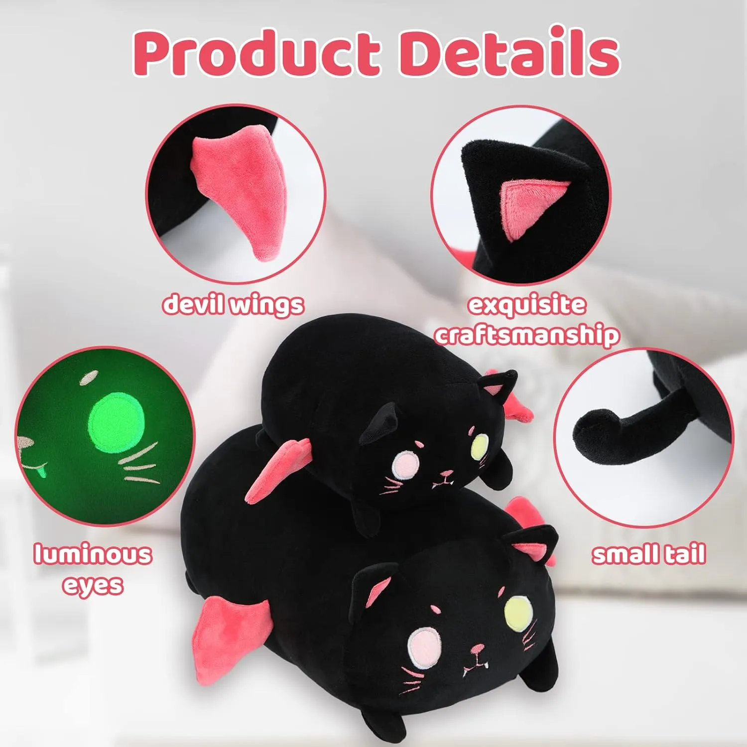 Kitten Stuffed Animal with Luminous Eyes$ Fat Soft Kawaii Plushies Hugging Plush Squishy Pillow Toy Gifts for Kids Bedding Sleeping AIXINI Cute Black Cat Plush fallout Pillow 15.7 Black 