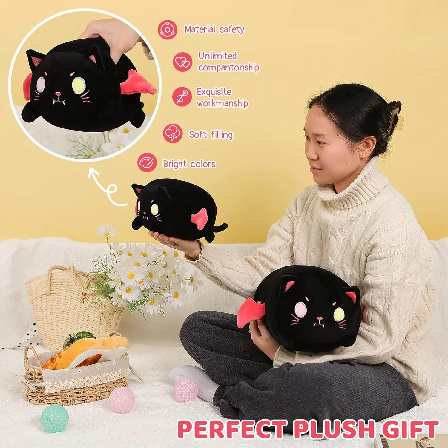 Kitten Stuffed Animal with Luminous Eyes$ Fat Soft Kawaii Plushies Hugging Plush Squishy Pillow Toy Gifts for Kids Bedding Sleeping AIXINI Cute Black Cat Plush fallout Pillow 15.7 Black 