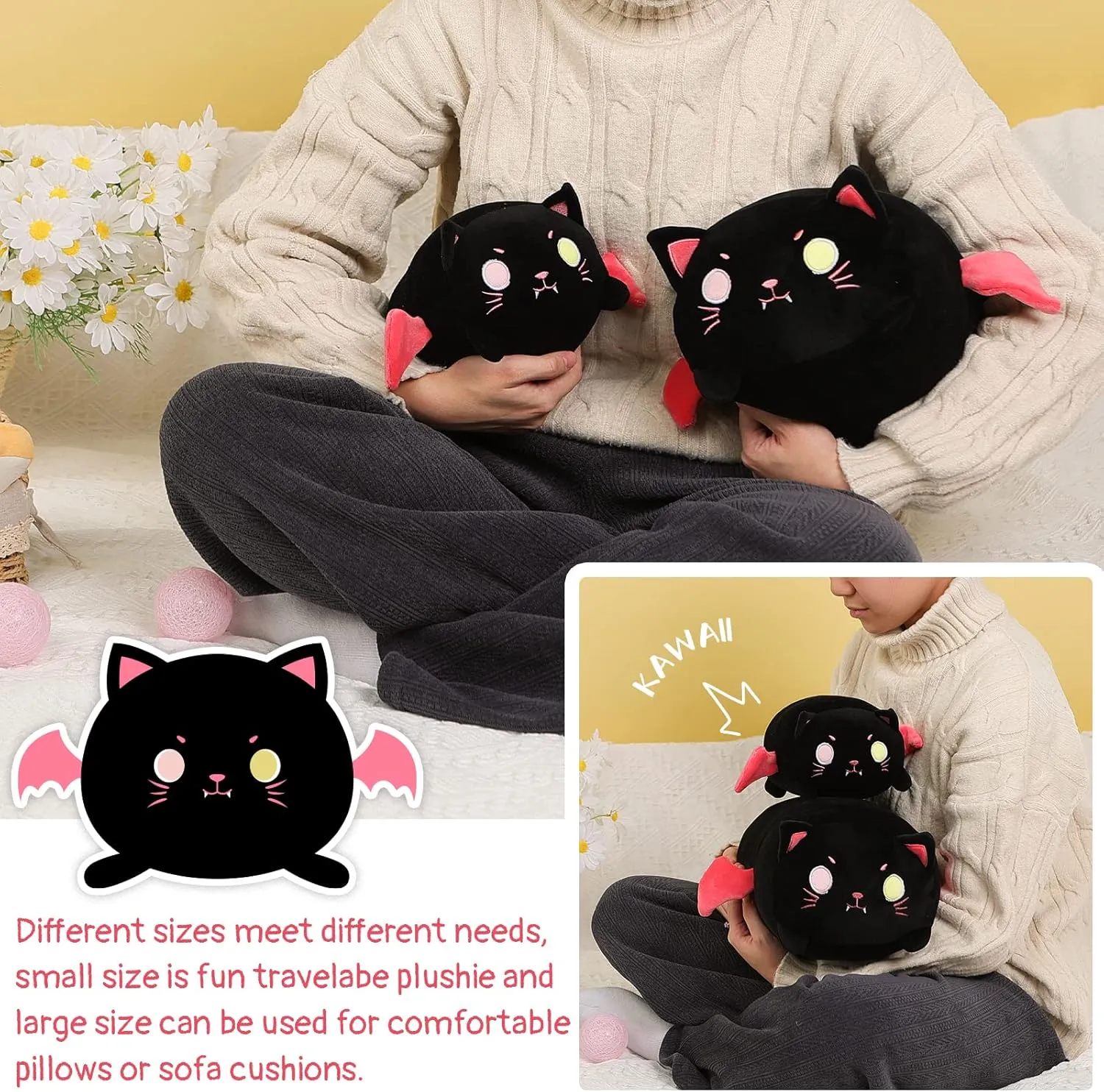 Kitten Stuffed Animal with Luminous Eyes$ Fat Soft Kawaii Plushies Hugging Plush Squishy Pillow Toy Gifts for Kids Bedding Sleeping AIXINI Cute Black Cat Plush fallout Pillow 15.7 Black 