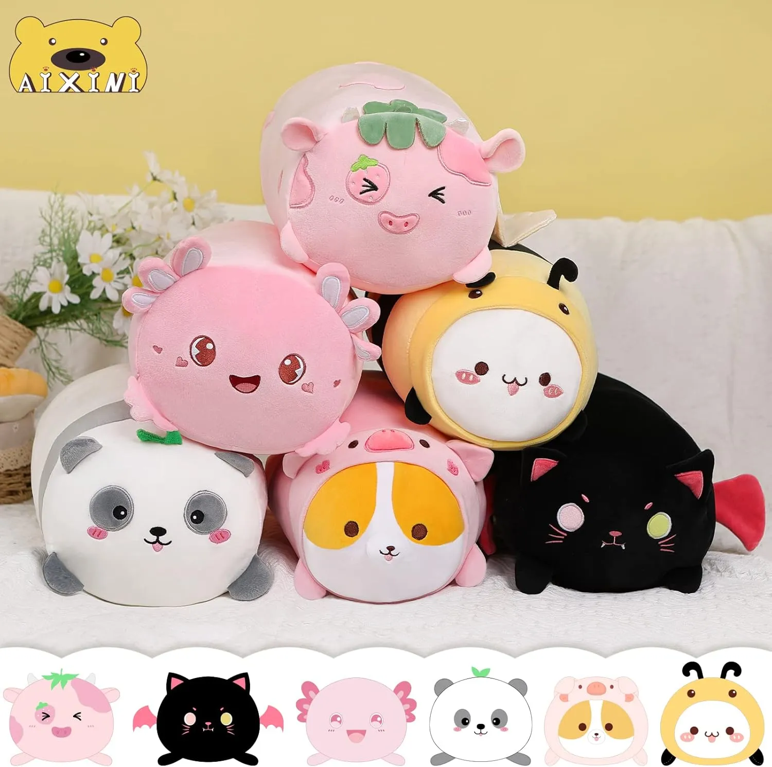 Kitten Stuffed Animal with Luminous Eyes$ Fat Soft Kawaii Plushies Hugging Plush Squishy Pillow Toy Gifts for Kids Bedding Sleeping AIXINI Cute Black Cat Plush fallout Pillow 15.7 Black 