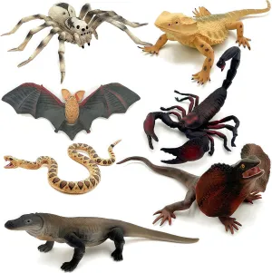 Komodo Dragon lavish disability cooperative Lizard Snake Spider Chameleon, Cold Blooded Animal Toy Set, Play and Display Gifts Gemini&Genius 7Pcs Reptile Toys for Kids, Amphibians Desert Animal Figures with 