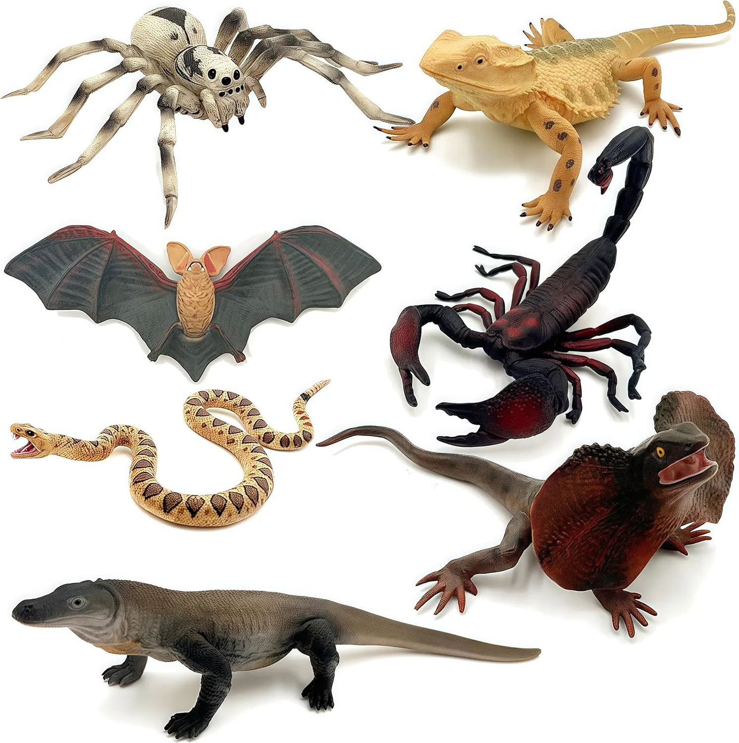 Komodo Dragon lavish disability cooperative Lizard Snake Spider Chameleon, Cold Blooded Animal Toy Set, Play and Display Gifts Gemini&Genius 7Pcs Reptile Toys for Kids, Amphibians Desert Animal Figures with 