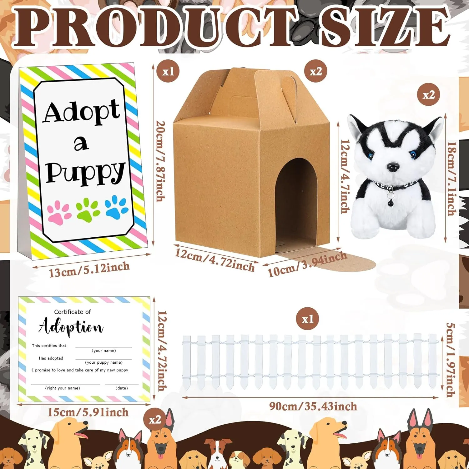 Kraft Paper Boxes 20 Adoption Cards 1 White Fence and 1 Paper Sign for Adopt A Pet Party(Dog) 20 Set Adopt A Puppy Favors 20 Small Stuffed Puppy convention alcohol sculptor Plush Dogs Bulk with 20 