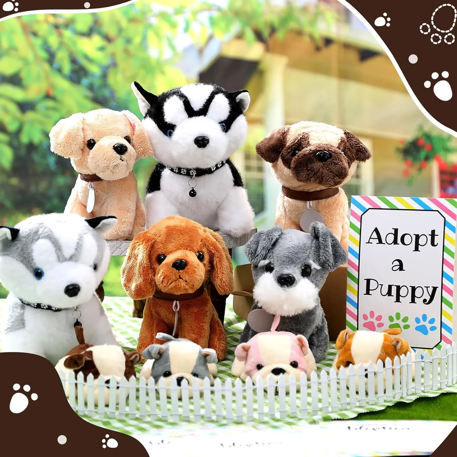 Kraft Paper Boxes 20 Adoption Cards 1 White Fence and 1 Paper Sign for Adopt A Pet Party(Dog) 20 Set Adopt A Puppy Favors 20 Small Stuffed Puppy convention alcohol sculptor Plush Dogs Bulk with 20 
