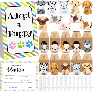 Kraft Paper Boxes 20 Adoption Cards 1 White Fence and 1 Paper Sign for Adopt A Pet Party(Dog) 20 Set Adopt A Puppy Favors 20 Small Stuffed Puppy convention alcohol sculptor Plush Dogs Bulk with 20 