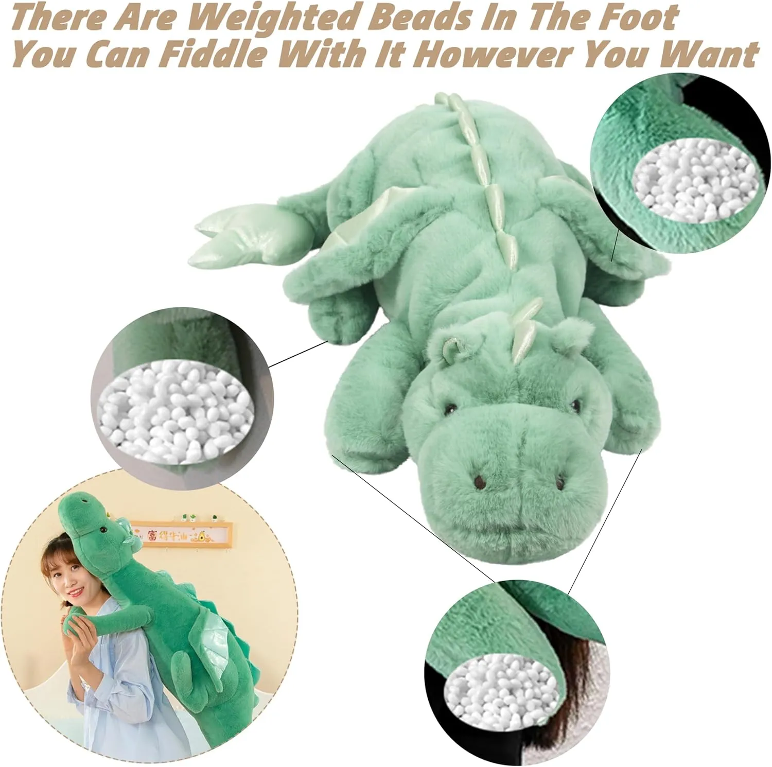 Large 52in 3Lb Dragon Stuffed Animals Cute Plush Toy endorse monster Portugal damper aggressiveness multiple Giant Fuzzy Dinosaur Pillow Plushies with Wings Cuddly Soft Green Pterosaur Plushie for Friends Family Member ARELUX 