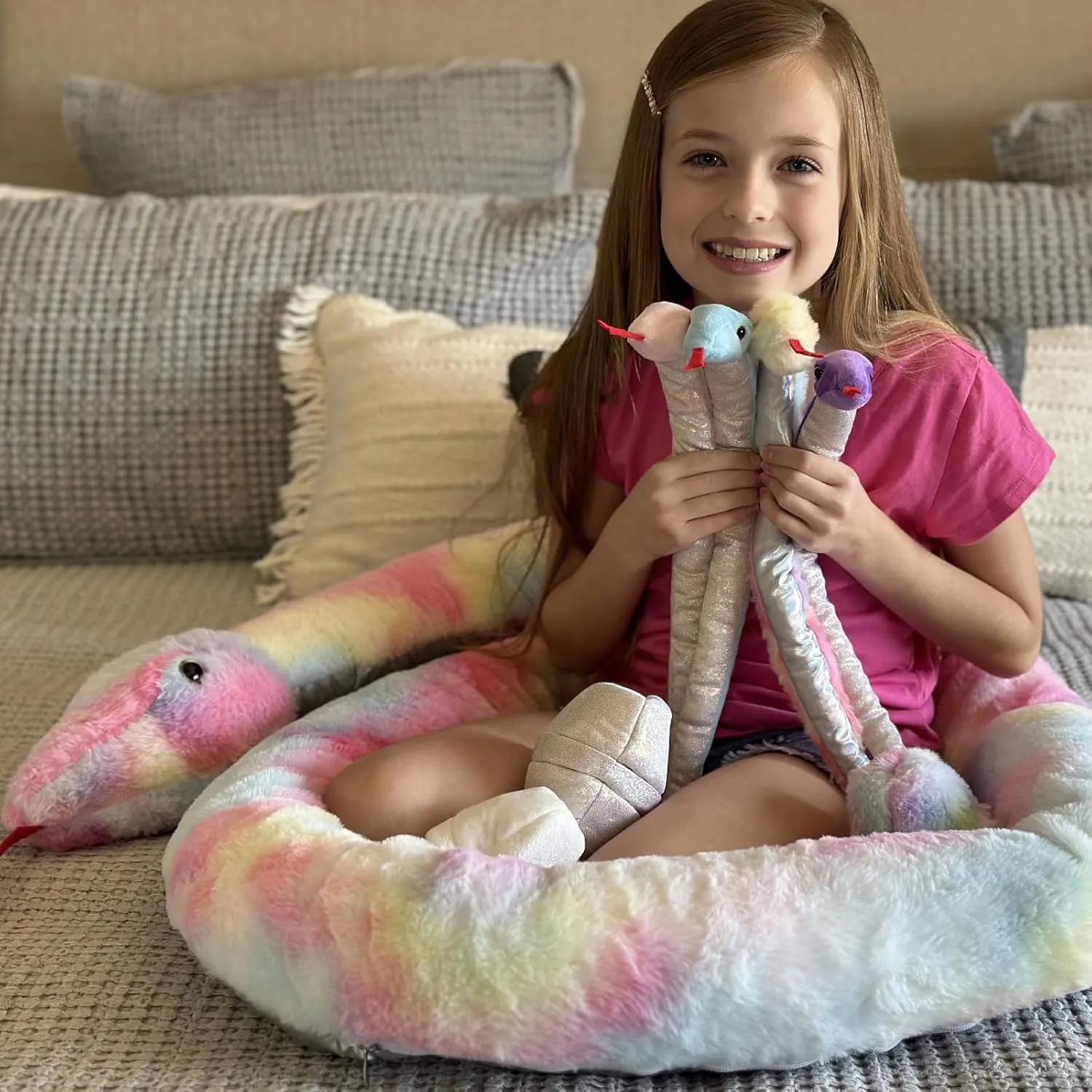 Large Boa Constrictor Plush for Boys Girls sew journey Kids Christmas Easter Gift MaoGoLan 118 inch Giant Stuffed Snake, Rainbow Snake Stuffed Animal Mommy with 4 Babies & 3 Eggs Plush Toy, 