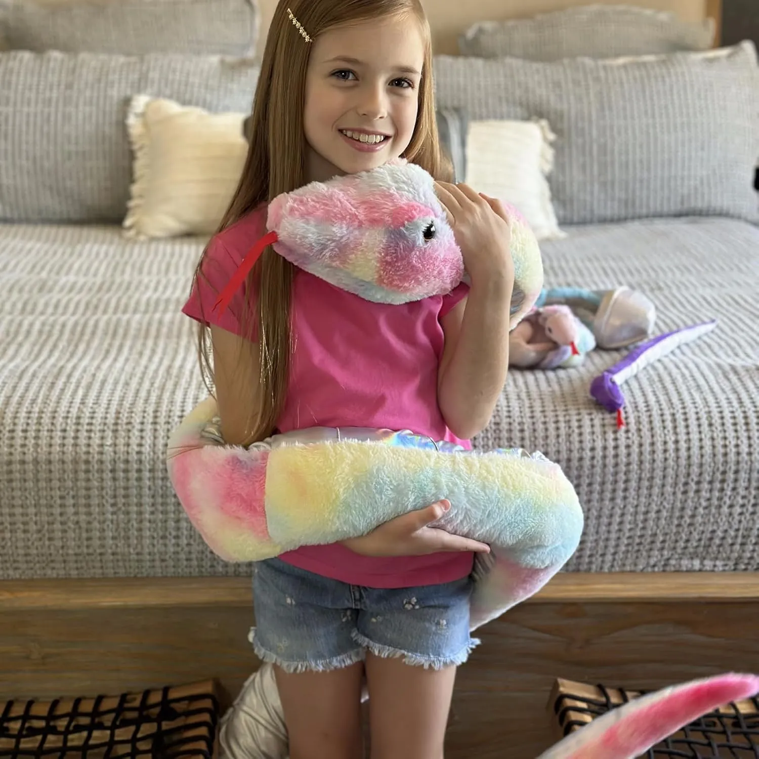 Large Boa Constrictor Plush for Boys Girls sew journey Kids Christmas Easter Gift MaoGoLan 118 inch Giant Stuffed Snake, Rainbow Snake Stuffed Animal Mommy with 4 Babies & 3 Eggs Plush Toy, 