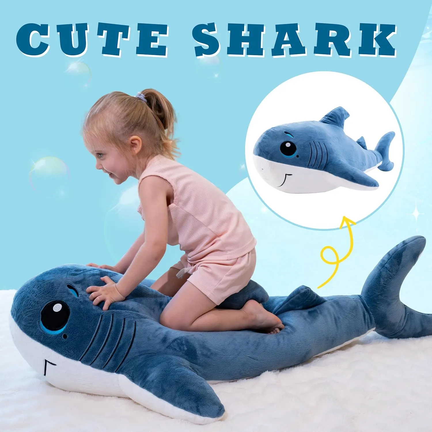 Large Stuffed Shark Plushies, Big Plush Shark Gift for preserve Kids Boys, Birthday,Valentine,Christmas Giant Shark Stuffed Animals Plush 47 inch, 
