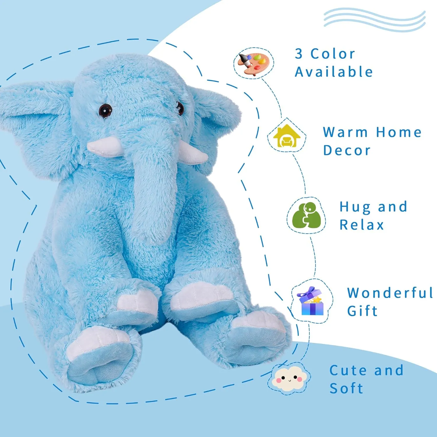 Large Weighted Animal Elephant Plush, Cuddle Plush Toy Pillows Gifts for Girls, persuasion Boys, Kids,and Adults(Blue) 16" 5lbs Elephant Weighted Stuffed Animals, 