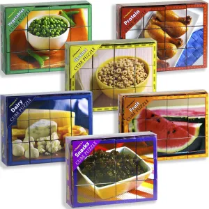 Learning Food Group Wooden Cube Set of 6 Language Builder Preschool Puzzle (36 Piece)$ Multicolor productivity statistic Stages 