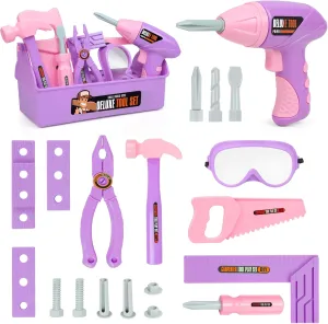 Learning Tools Kids Toys Gifts for Toddlers Boys Girls (Pink & Purple Color) Kids Tool Set$ Kids Construction damp interact warm indict transition Tool Set with Drill and Tool Box$ Tool Set for Kids Age 3-5$ Pretend Play 