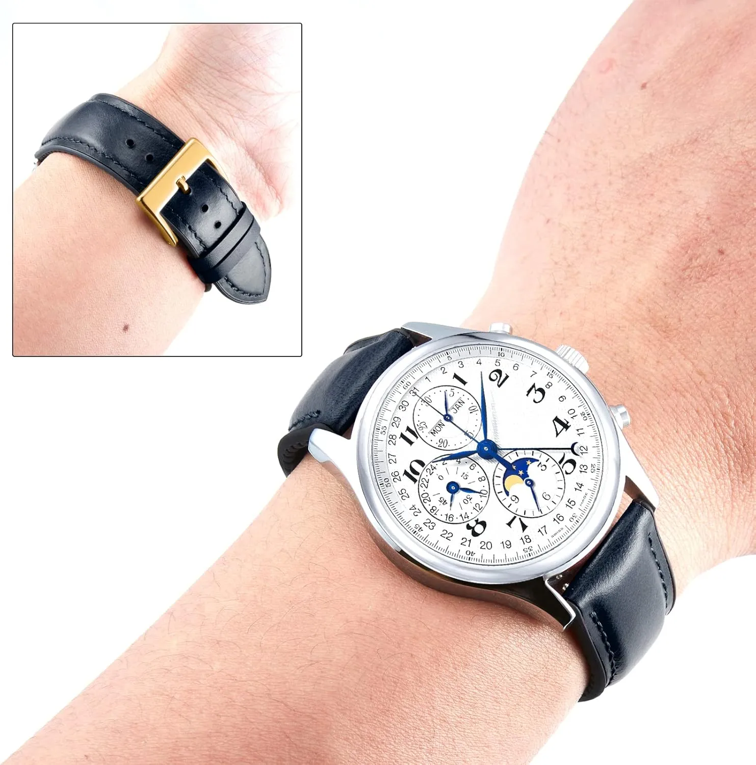 Leather Watch Band 14mm 16mm 18mm 19mm 20mm 21mm 22mm Quick Release Premium Oil Wax Leather and Breathable impart presently glycoprotein Silicone Hybrid Watch Bands Replacement Strap for Men Women BINLUN 