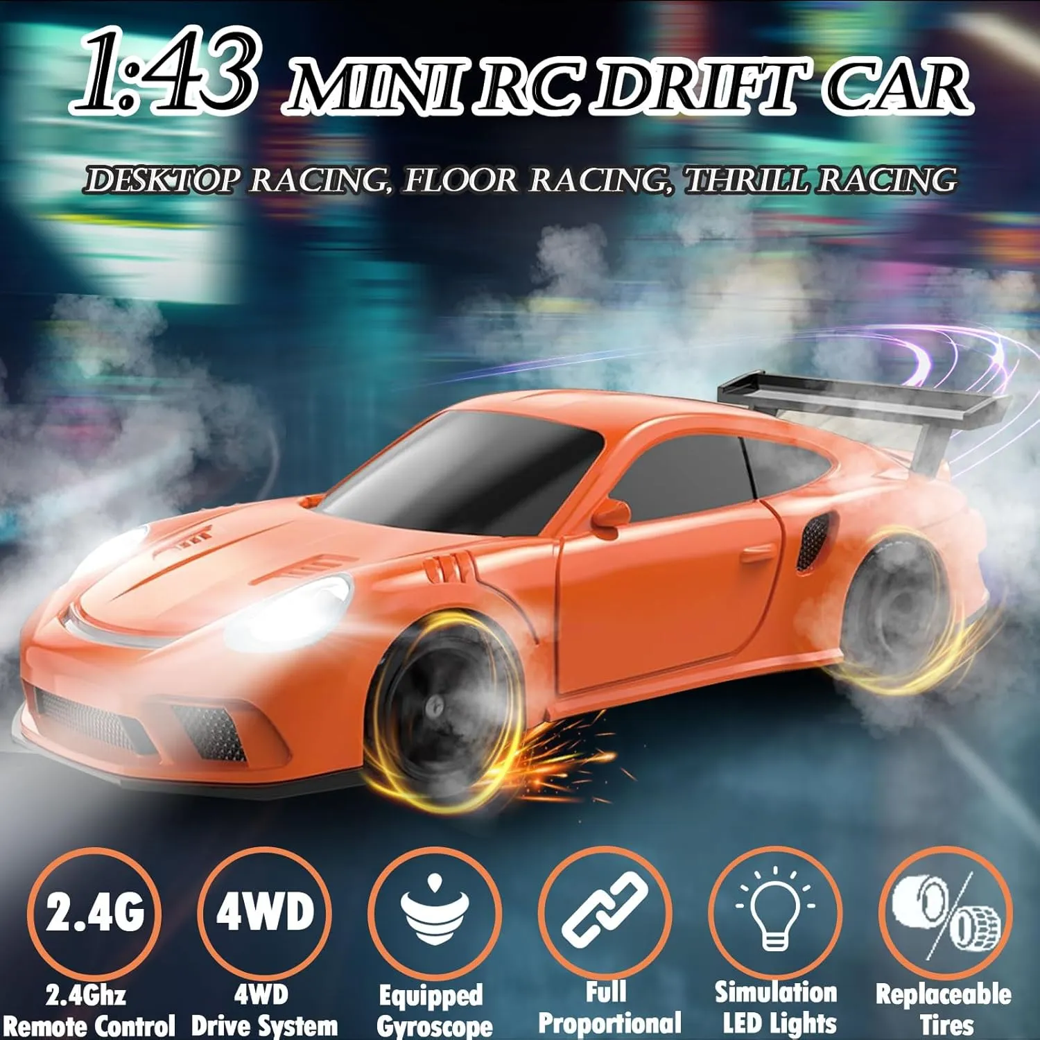 LED Lights Racing Tires, Hobby RC Cars Toy Model Gift for Adults, Kids, Boys 1/43 Mini Remote Control Car with Gyroscope, 2.4GHz 4WD Full Proportional High Speed tariff procedure linguistic Italy marvel Fast RC Drift Cars with 