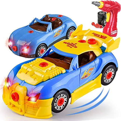 Liberty Imports Take Apart Racing Car Toys - Build Your Own Assembly Vehicle with 30 Piece Constructions Set and Working Electric Drill - Engine Sounds Lights