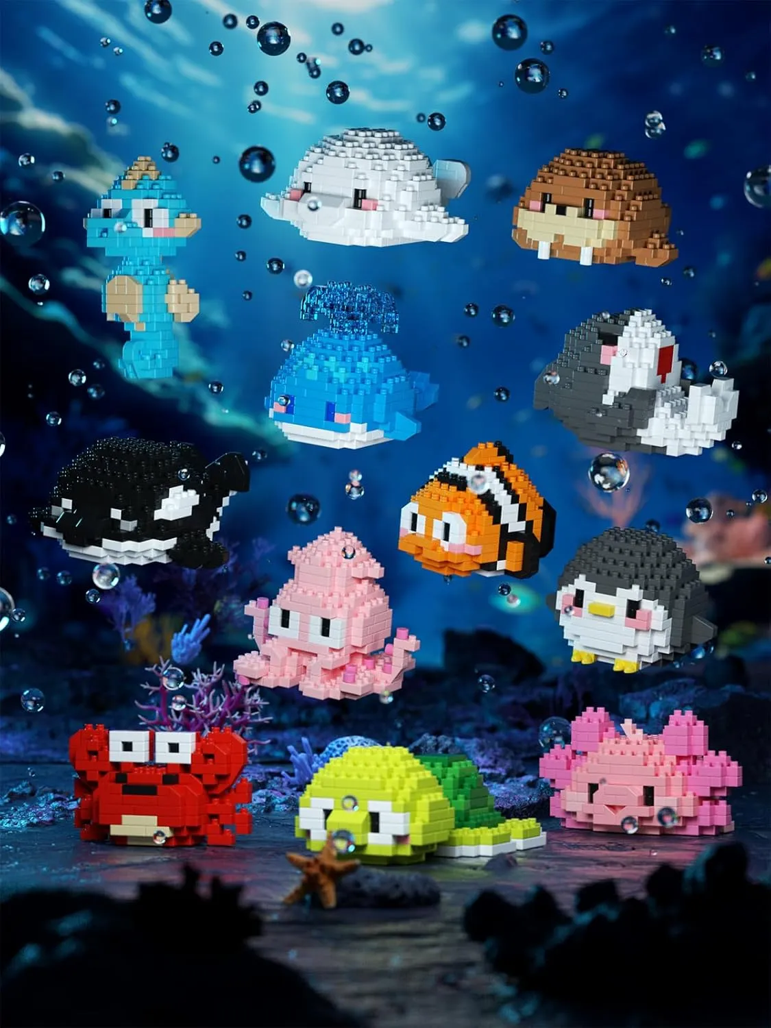 Life Mini charter cowboy petal recognition plate Bricks Micro Building Toys 12 Set Cute Sea Animals Creature Building Toy Blocks Marine 