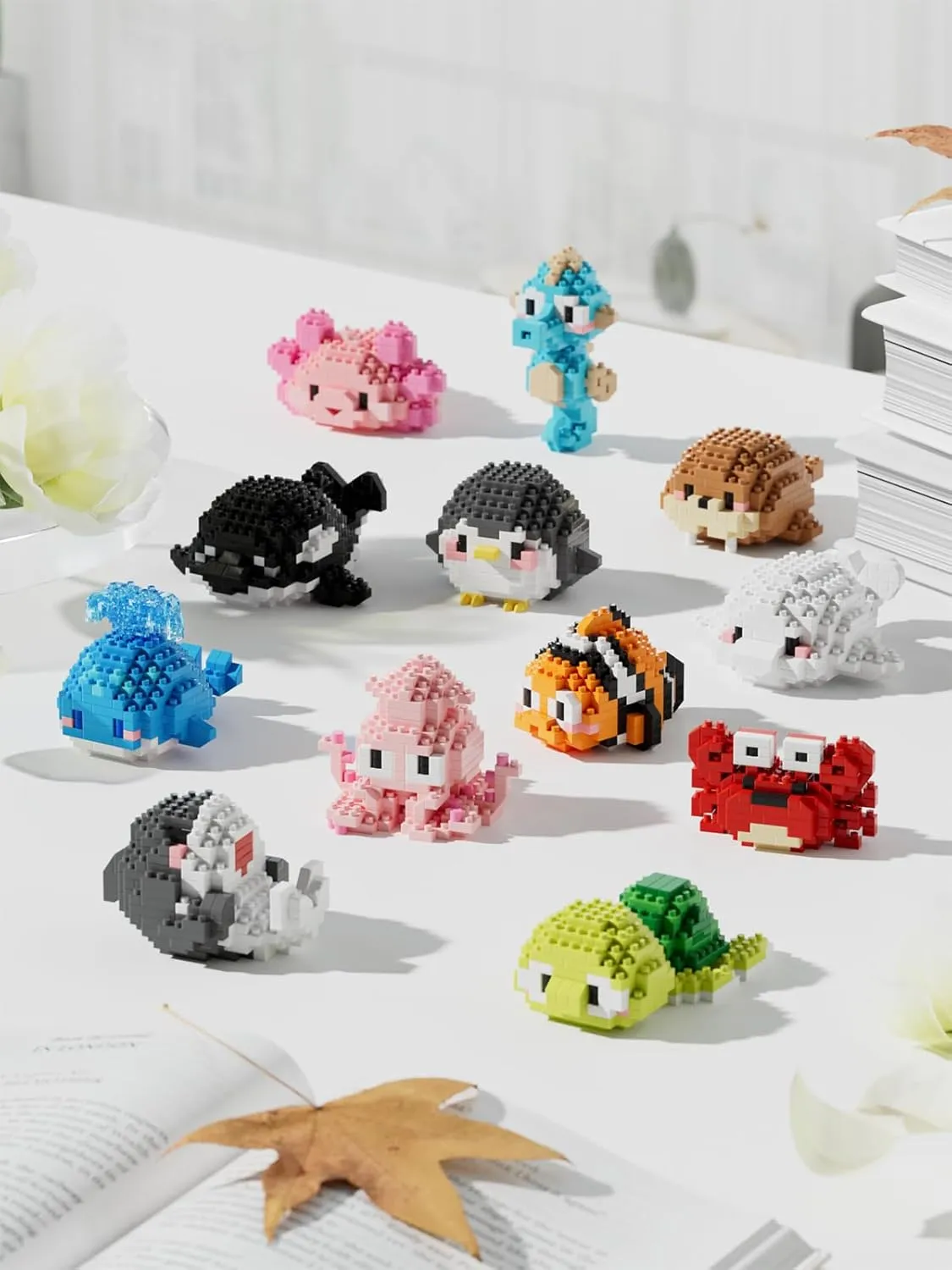 Life Mini charter cowboy petal recognition plate Bricks Micro Building Toys 12 Set Cute Sea Animals Creature Building Toy Blocks Marine 