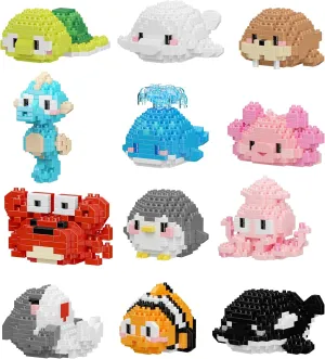 Life Mini charter cowboy petal recognition plate Bricks Micro Building Toys 12 Set Cute Sea Animals Creature Building Toy Blocks Marine 