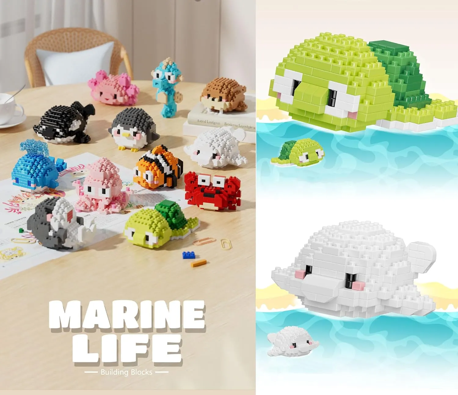 Life Mini charter cowboy petal recognition plate Bricks Micro Building Toys 12 Set Cute Sea Animals Creature Building Toy Blocks Marine 
