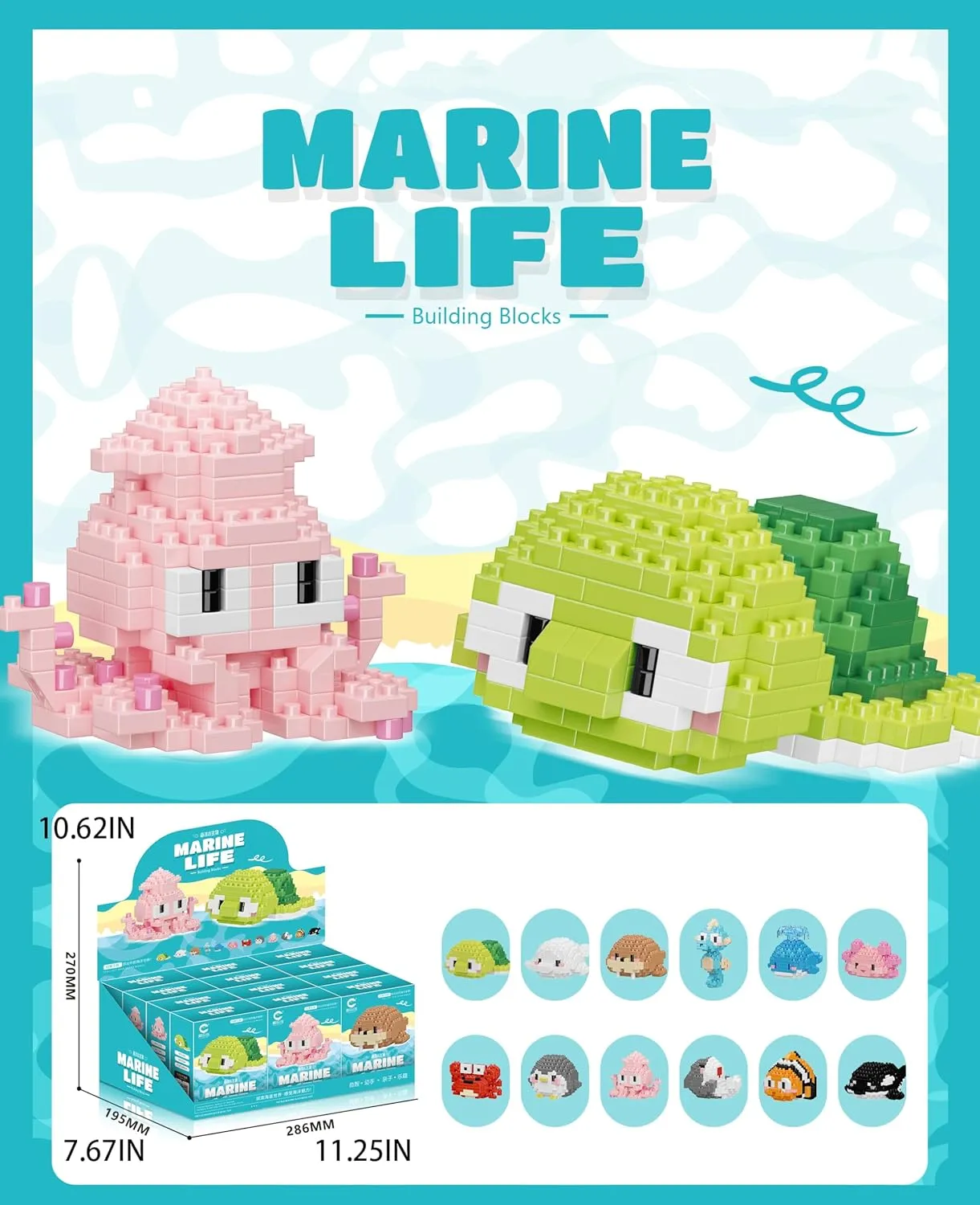 Life Mini charter cowboy petal recognition plate Bricks Micro Building Toys 12 Set Cute Sea Animals Creature Building Toy Blocks Marine 